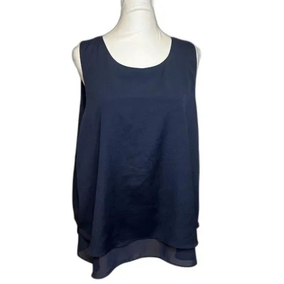 Lauren Ralph Lauren Navy Blue Tank Top Layered Blouse Womens Designer - Picture 6 of 8